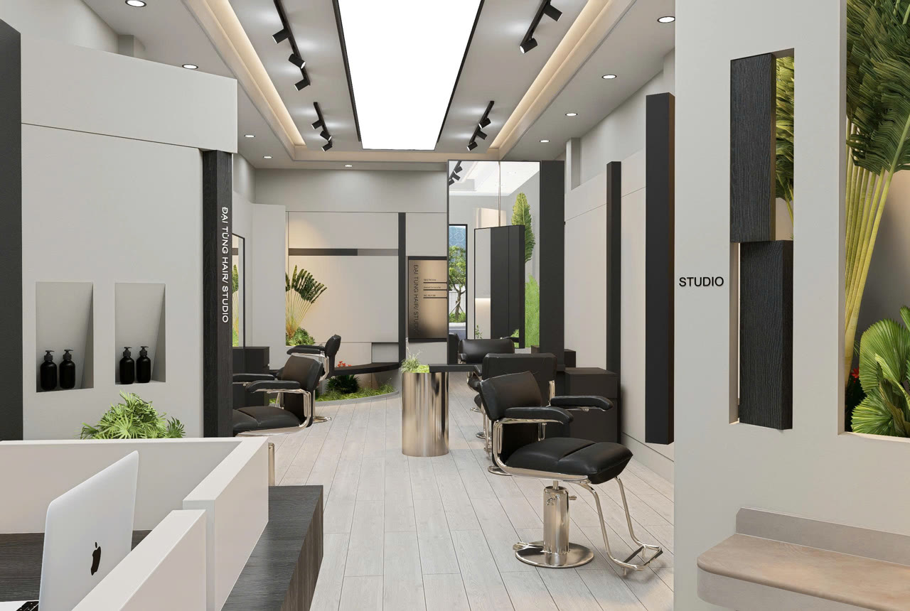 Toàn cảnh dãy bàn gương salon 1900 Hair Salon - Nội Thất Hà Tuấn LX