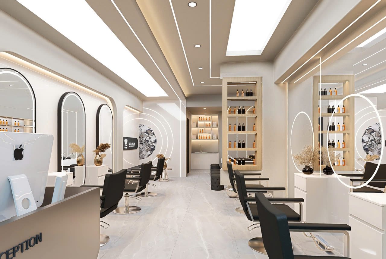 Render 3D tổng thể salon Mr.Bin Hairstyler Cầu Diễn - Nội Thất Hà Tuấn LX