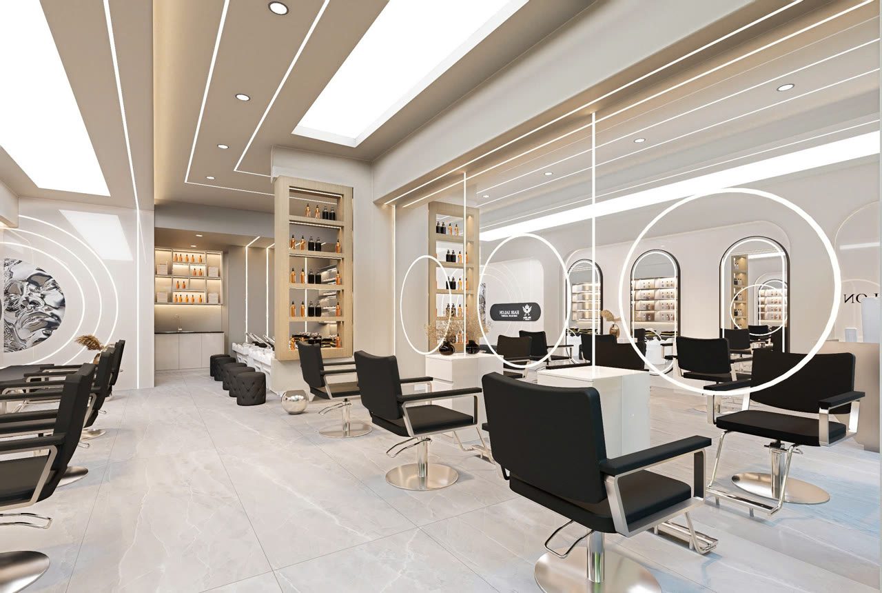 Render 3D dãy ghế và gương tròn LED Mr.Bin - Nội Thất Hà Tuấn LX