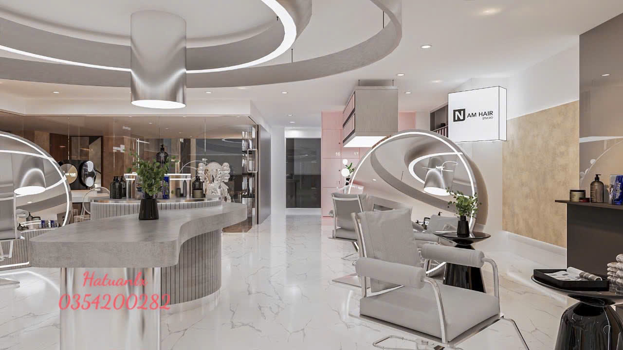 Render 3D toàn cảnh salon NAM Hair Studio 92 Triệu Việt Vương - Nội Thất Hà Tuấn LX