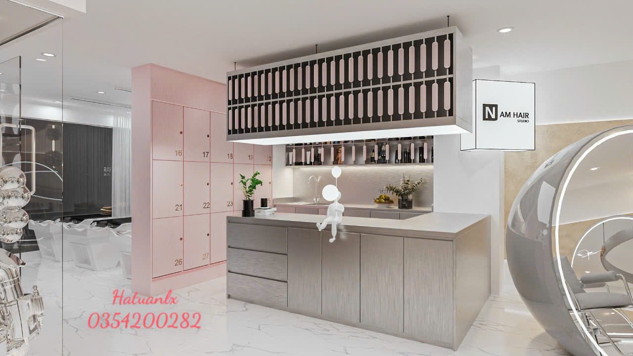 Render 3D khu gội đầu NAM Hair Studio - Nội Thất Hà Tuấn LX
