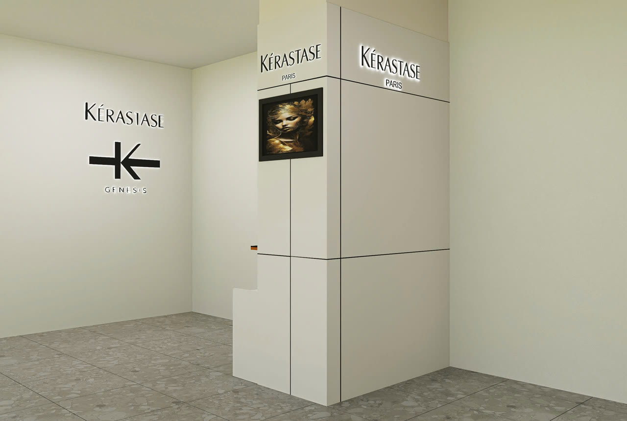 Render 3D góc thương hiệu Kérastase NAM Hair Studio - Nội Thất Hà Tuấn LX