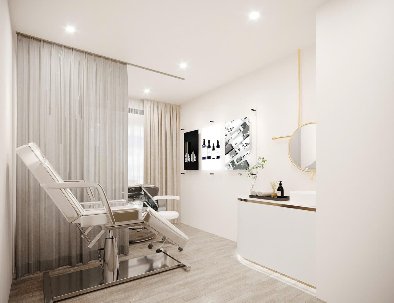 Render 3D phòng chăm sóc da góc khác Sanaly - Nội Thất Hà Tuấn LX