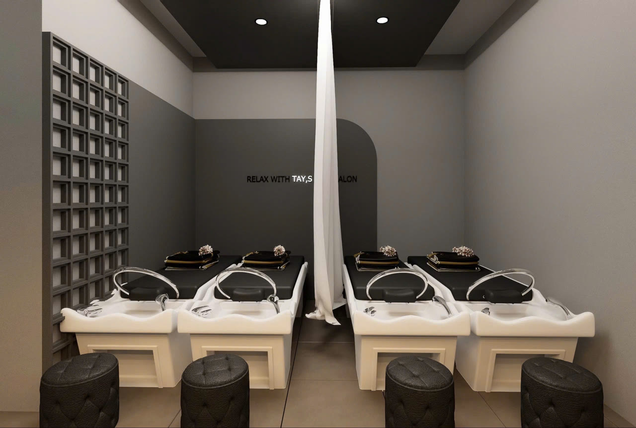 Render 3D khu gội đầu Tây’s Hair Salon - Nội Thất Hà Tuấn LX