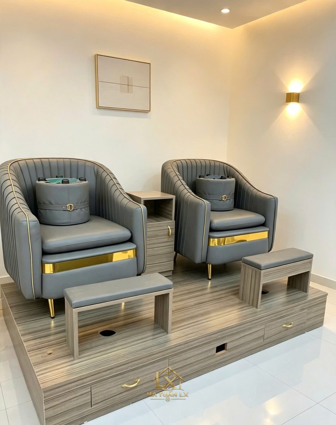 Ghế nail throne màu nâu - Nội Thất Hà Tuấn LX