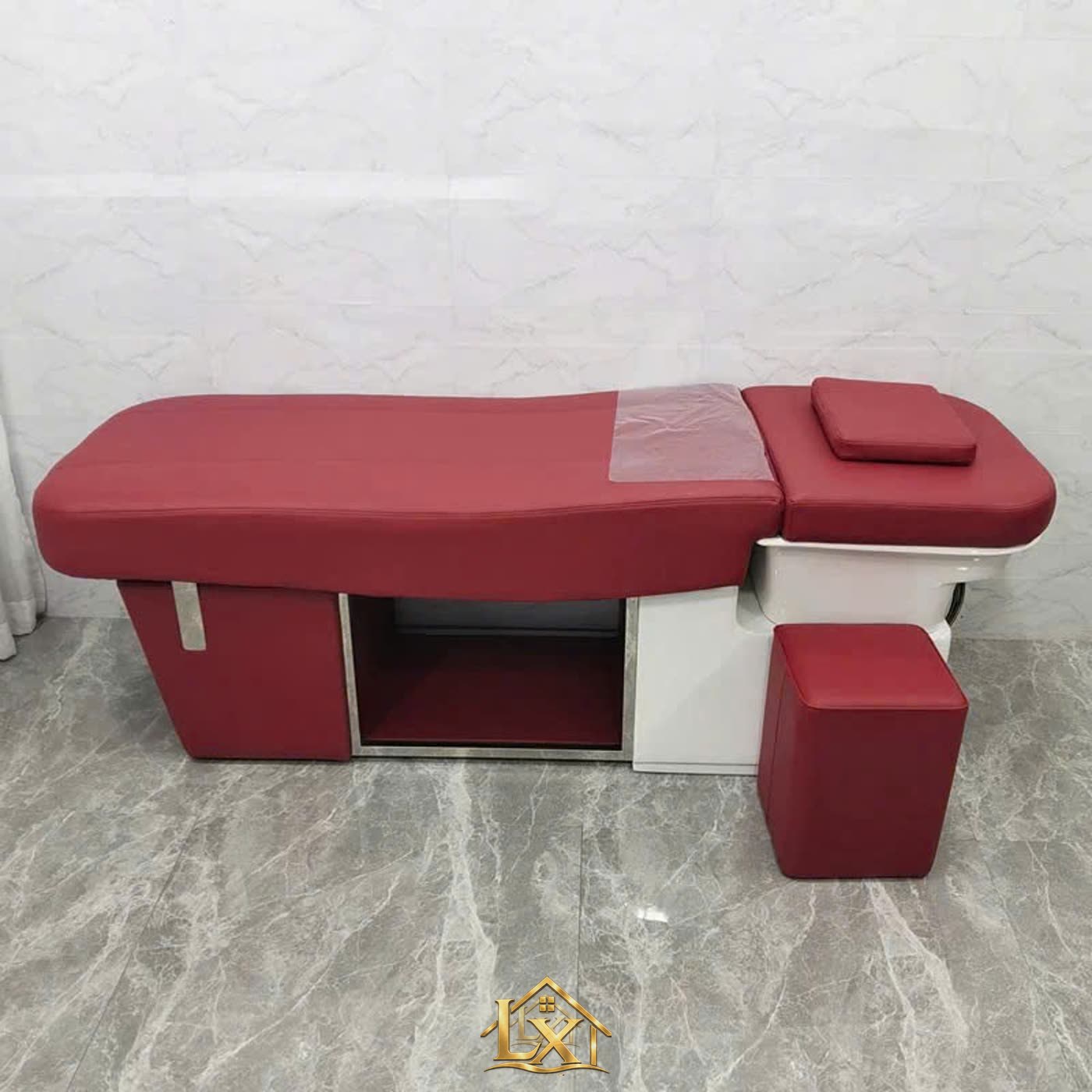 Mẫu giường gội dưỡng sinh đỏ sang trọng - Nội Thất Hà Tuấn LX